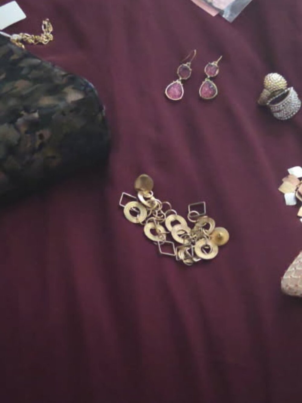 Bricolage Gold Tone Circle and Square Chandelier BoHo Earrings 3"